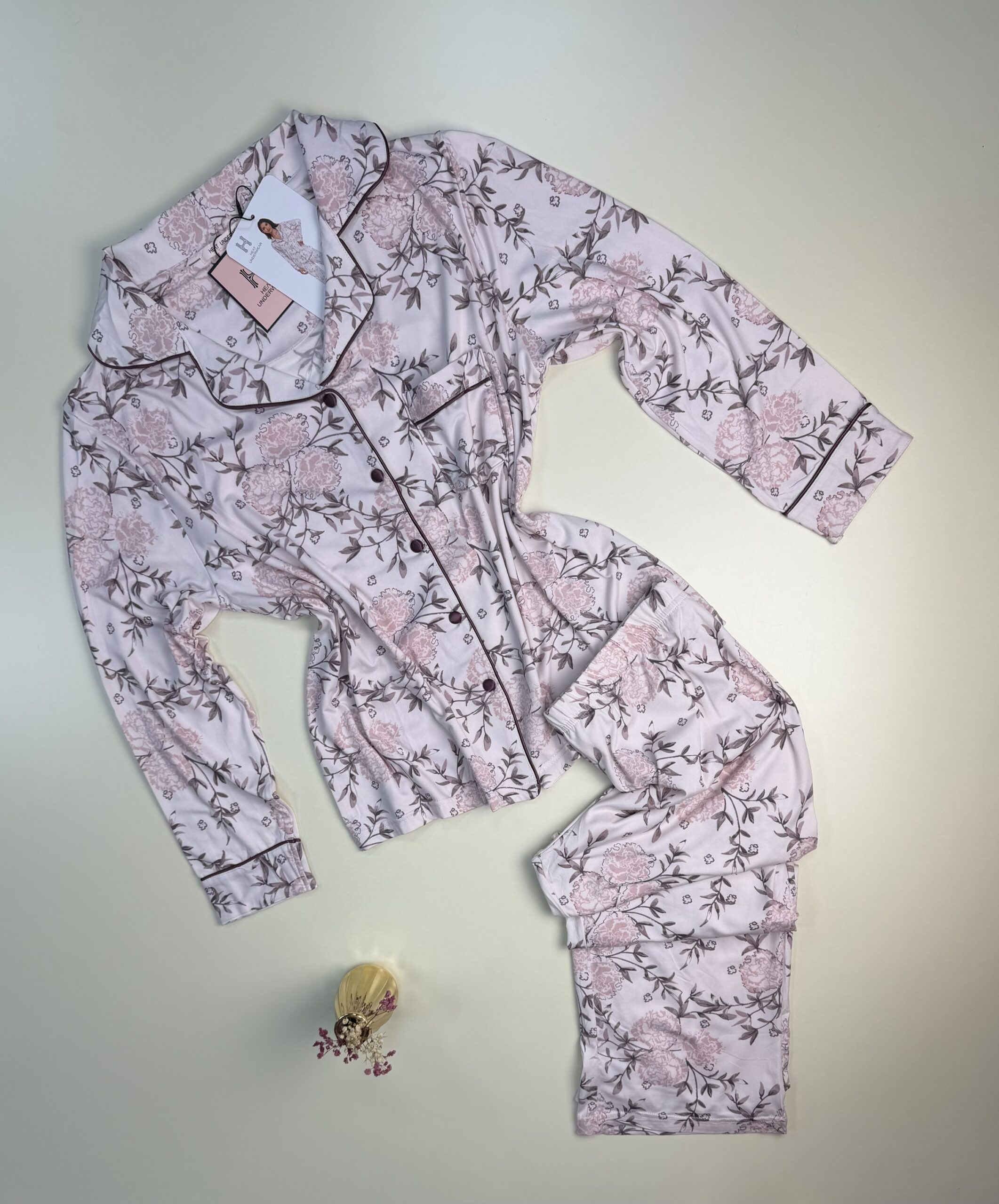 Pyjama manche longue boutonnée "Rose à fleurs"