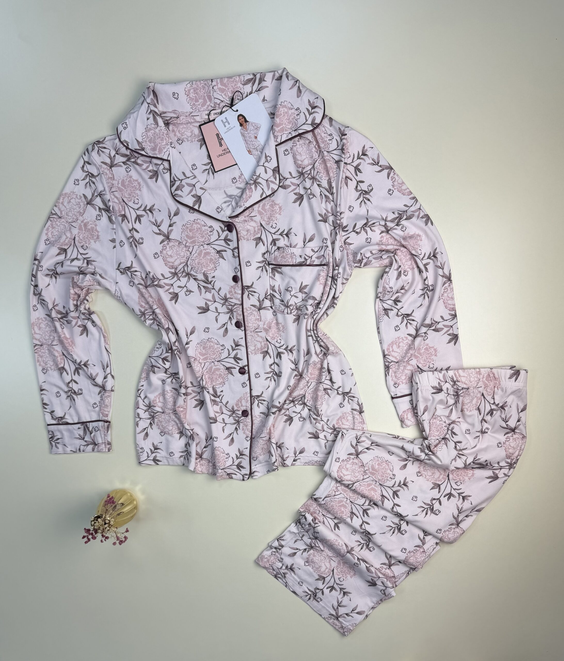 Pyjama manche longue boutonnée "Rose à fleurs" – Image 4