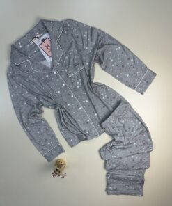 Pyjama manche longue boutonnée "Gris étoile"