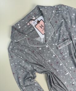 Alternative view of Pyjama manche longue boutonnée "Gris étoile"