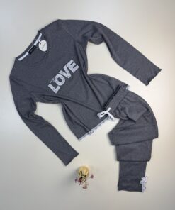 Pyjama Manche Longue en dentelle "Gris"