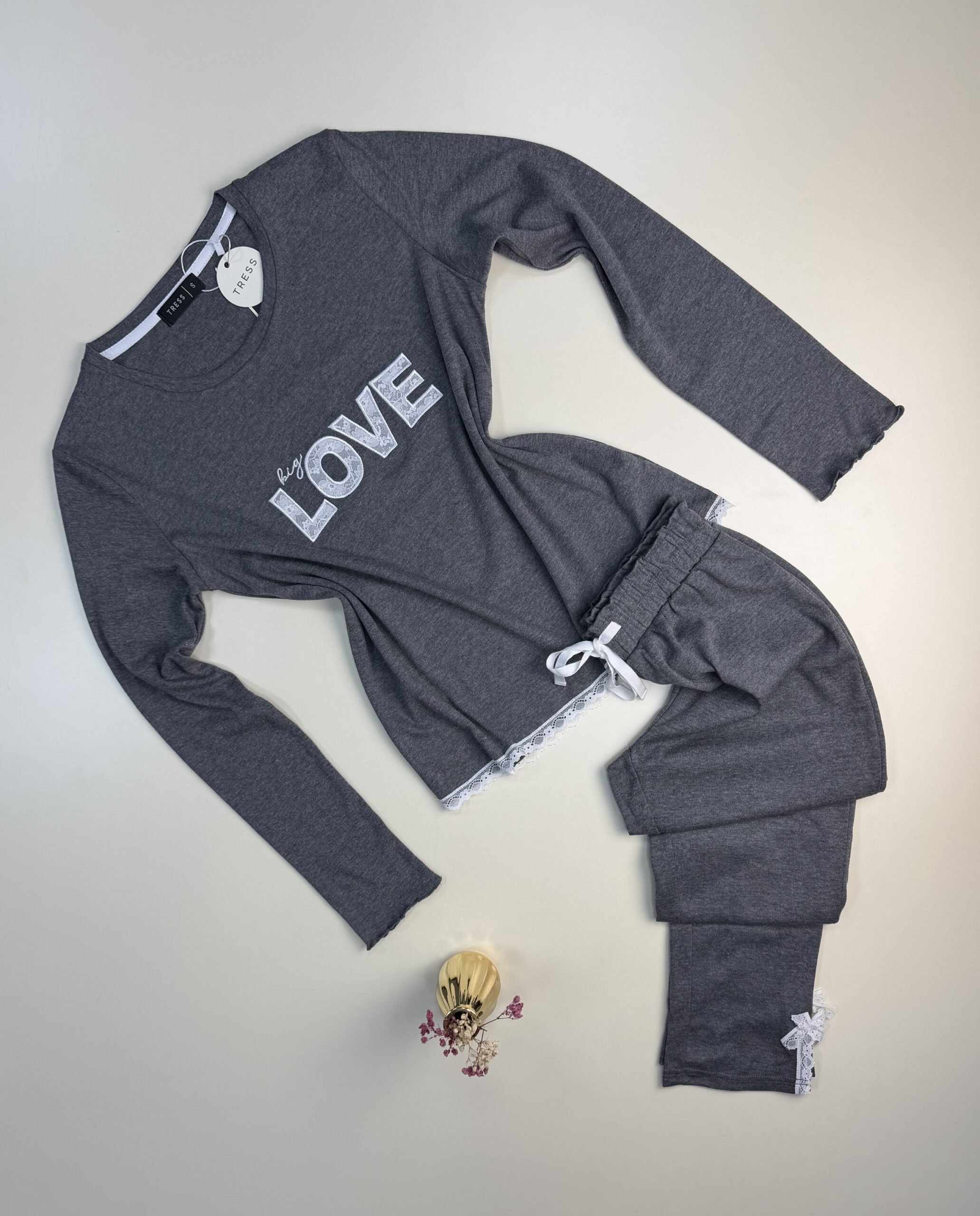 Pyjama Manche Longue en dentelle "Gris"