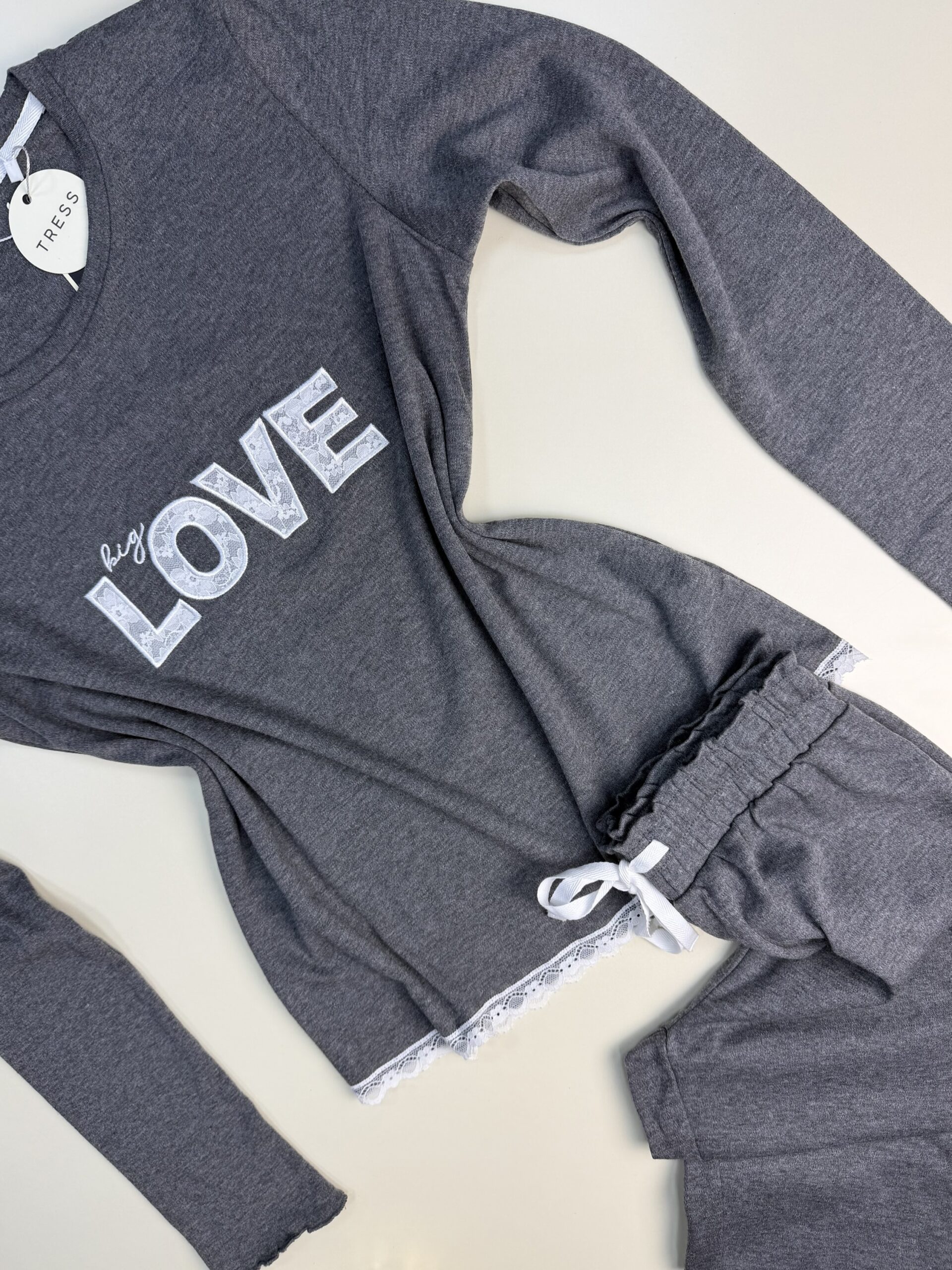 Pyjama Manche Longue en dentelle "Gris" – Image 3