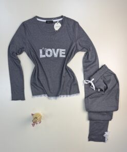 Alternative view of Pyjama Manche Longue en dentelle "Gris"