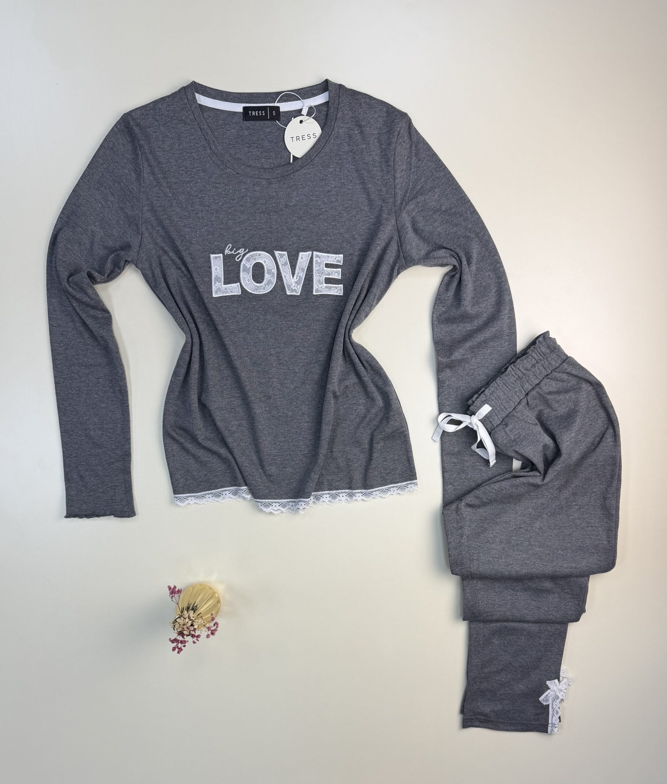 Pyjama Manche Longue en dentelle "Gris" – Image 2