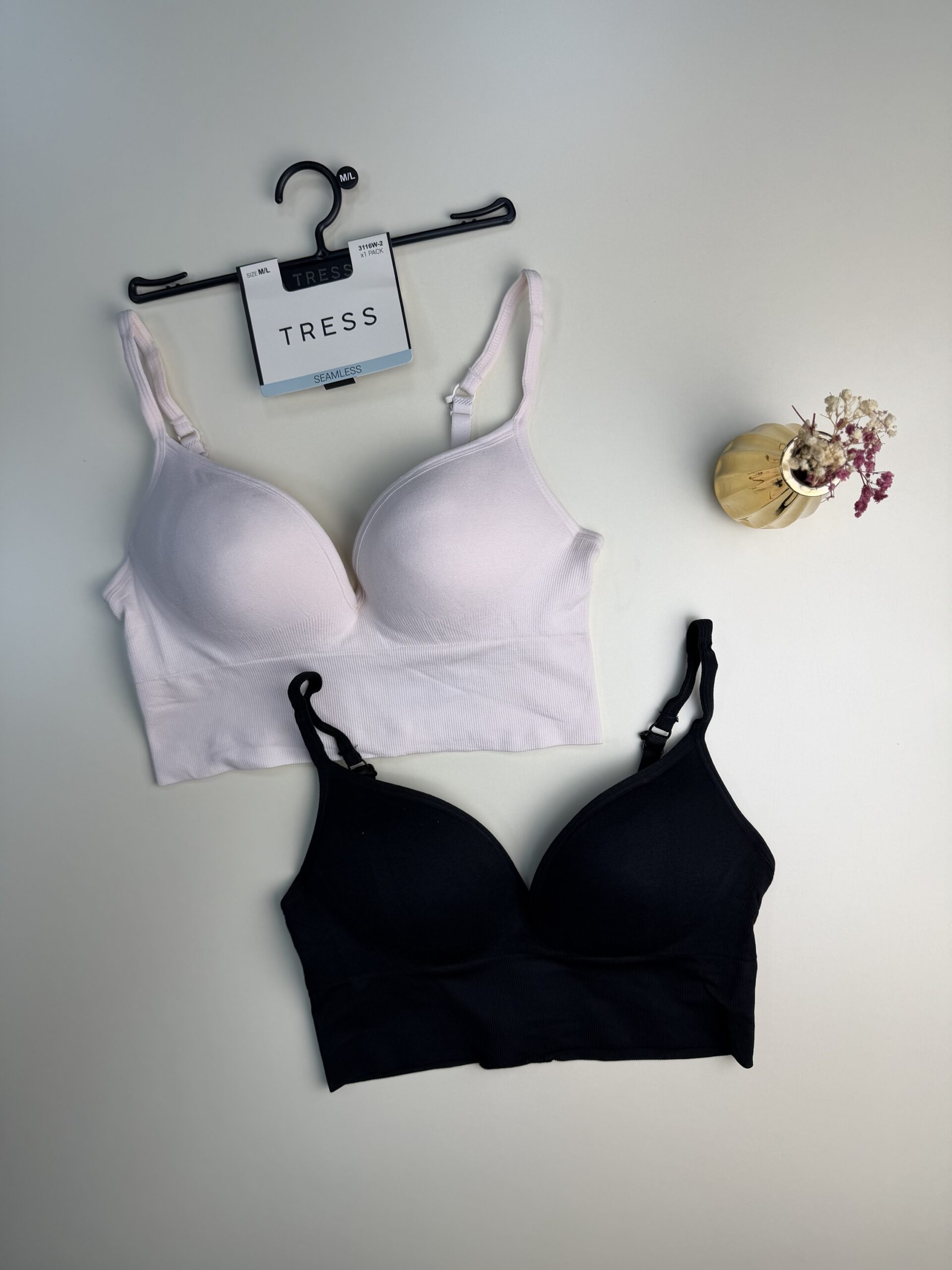 Pack de 2 brassières tress "Noir/beige rose"