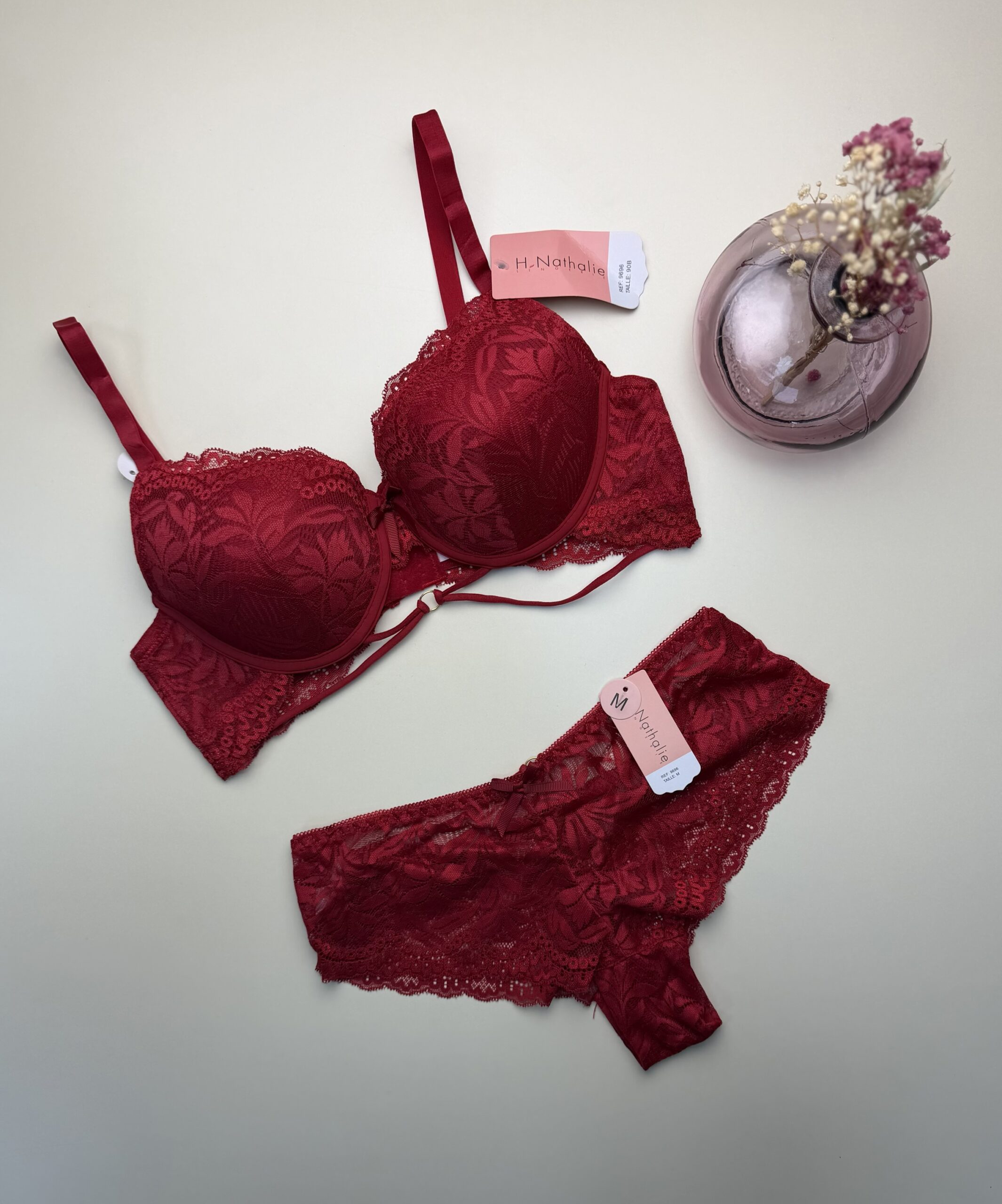 Ensemble 2 pcs - en dentelle - "Rouge" Push Up