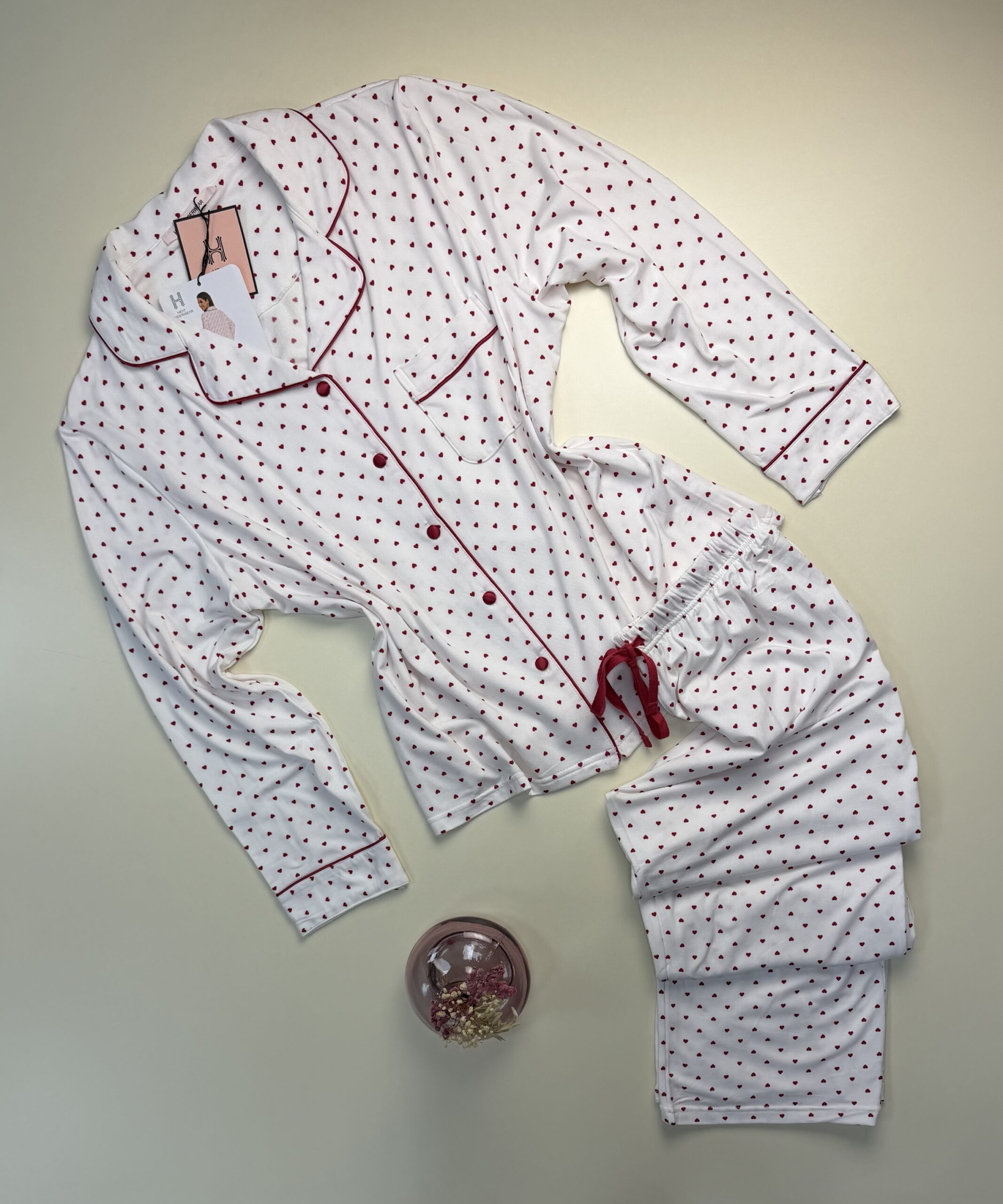 Pyjama boutonnée manche longue "blanc coeur"