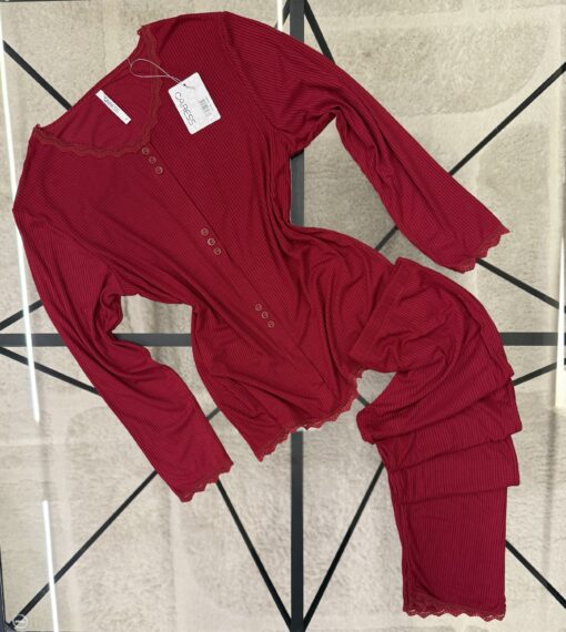 Pyjama haut manche longue - Caress - Bordeaux