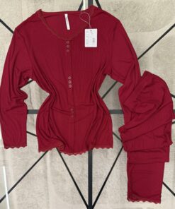 Alternative view of Pyjama haut manche longue - Caress - Bordeaux