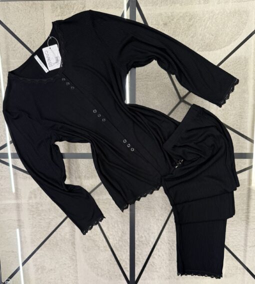 Pyjama haut  manche longue - Caress - Noir