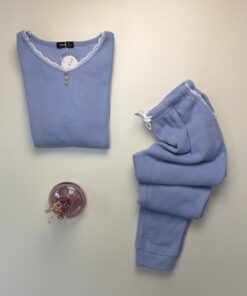 Alternative view of Pyjama manche longue en dentelle "Bleu"