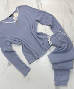 Pyjama manche longue en dentelle "Bleu"