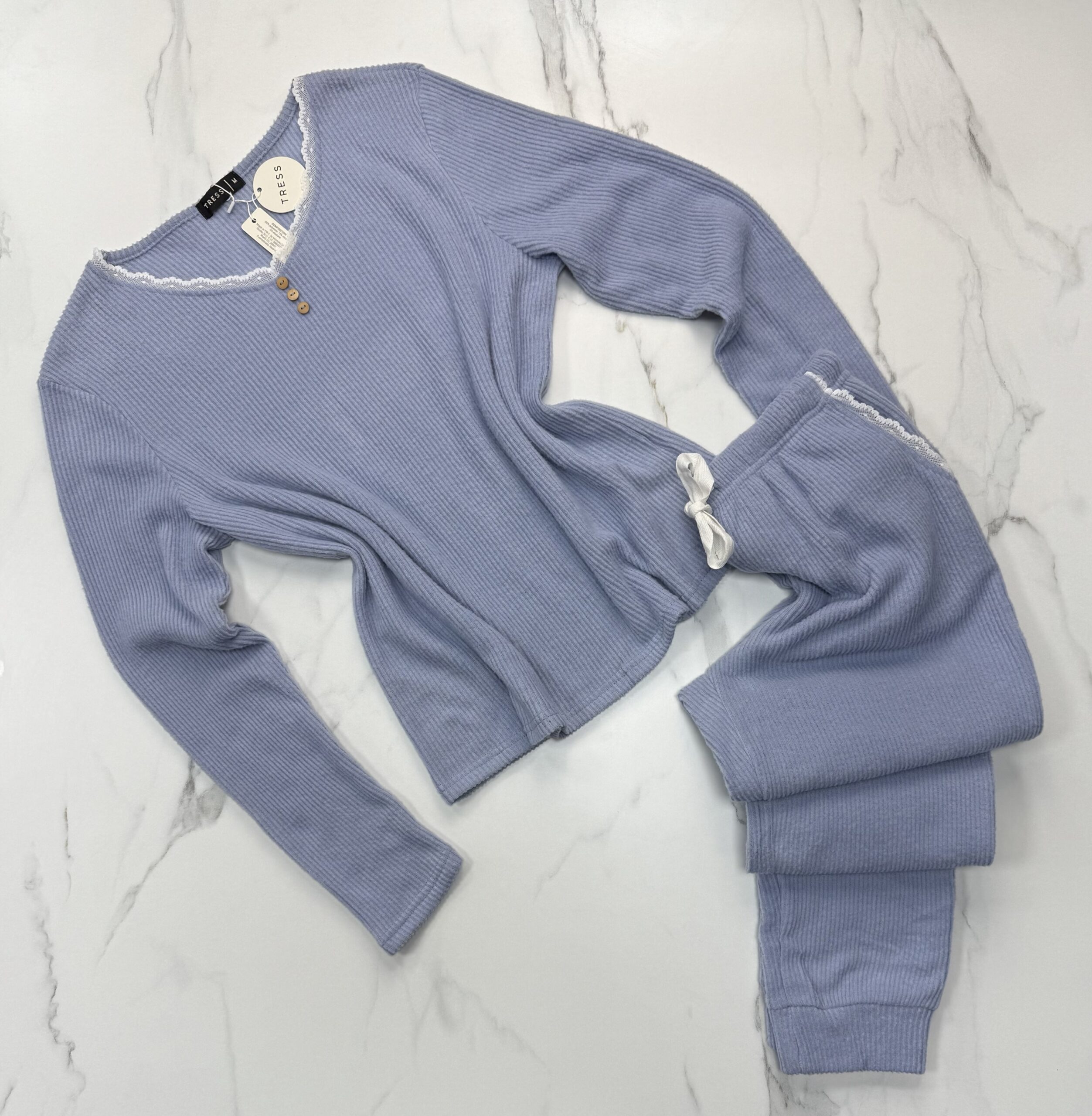 Pyjama manche longue en dentelle "Bleu"