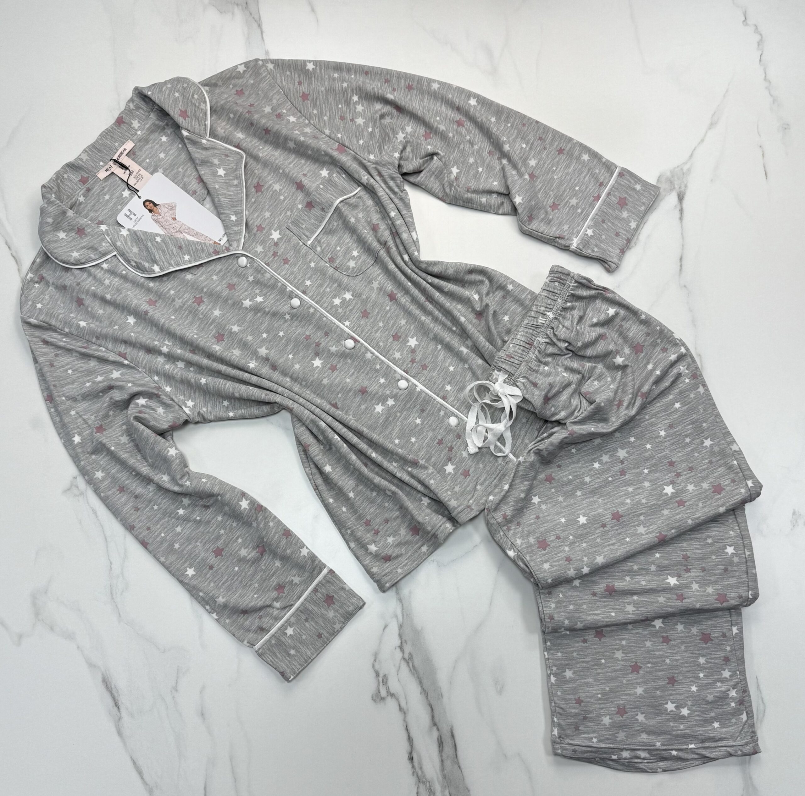 Pyjama manche longue boutonnée "Gris étoile"