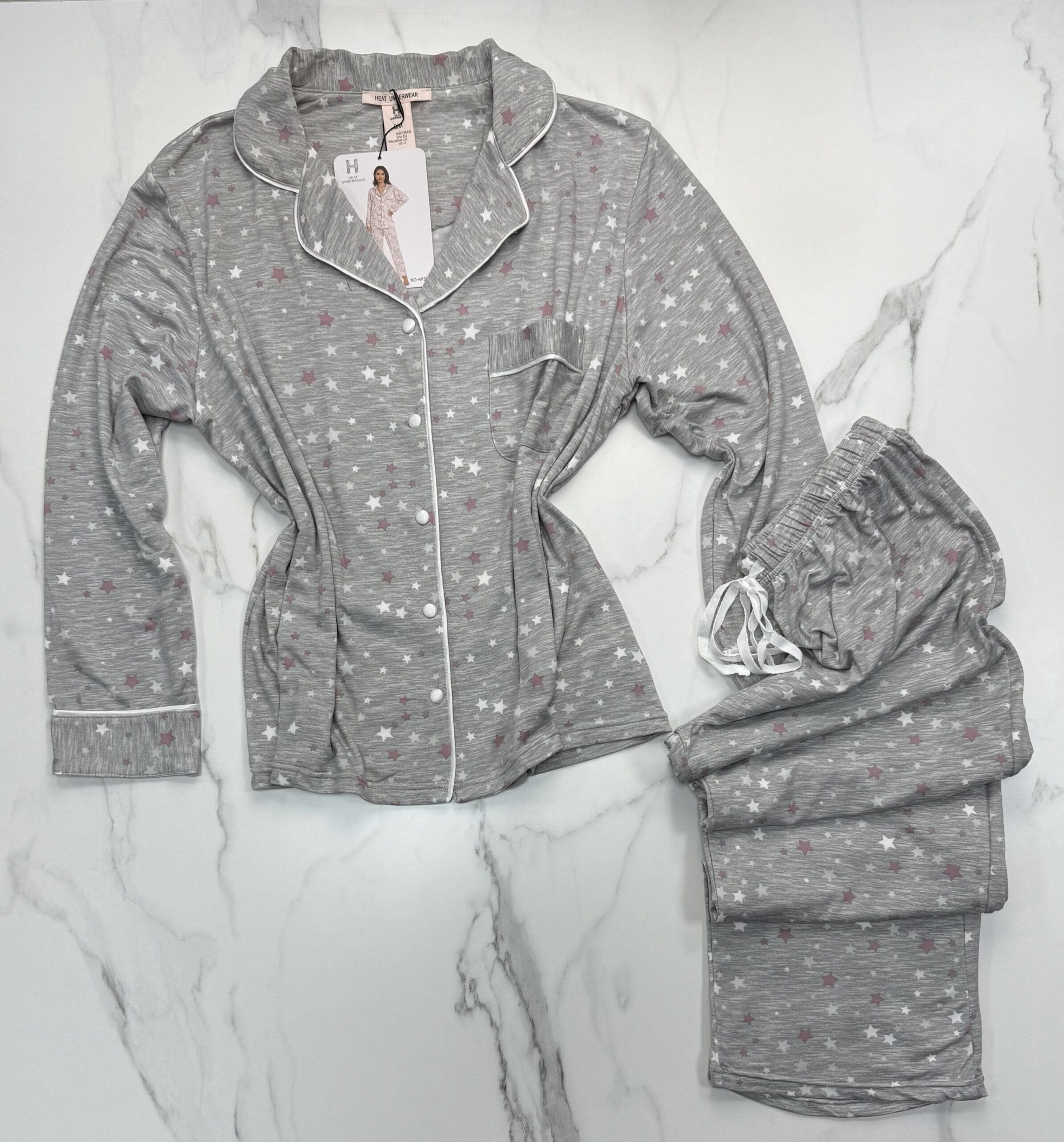 Pyjama manche longue boutonnée "Gris étoile" – Image 3