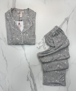 Alternative view of Pyjama manche longue boutonnée "Gris étoile"