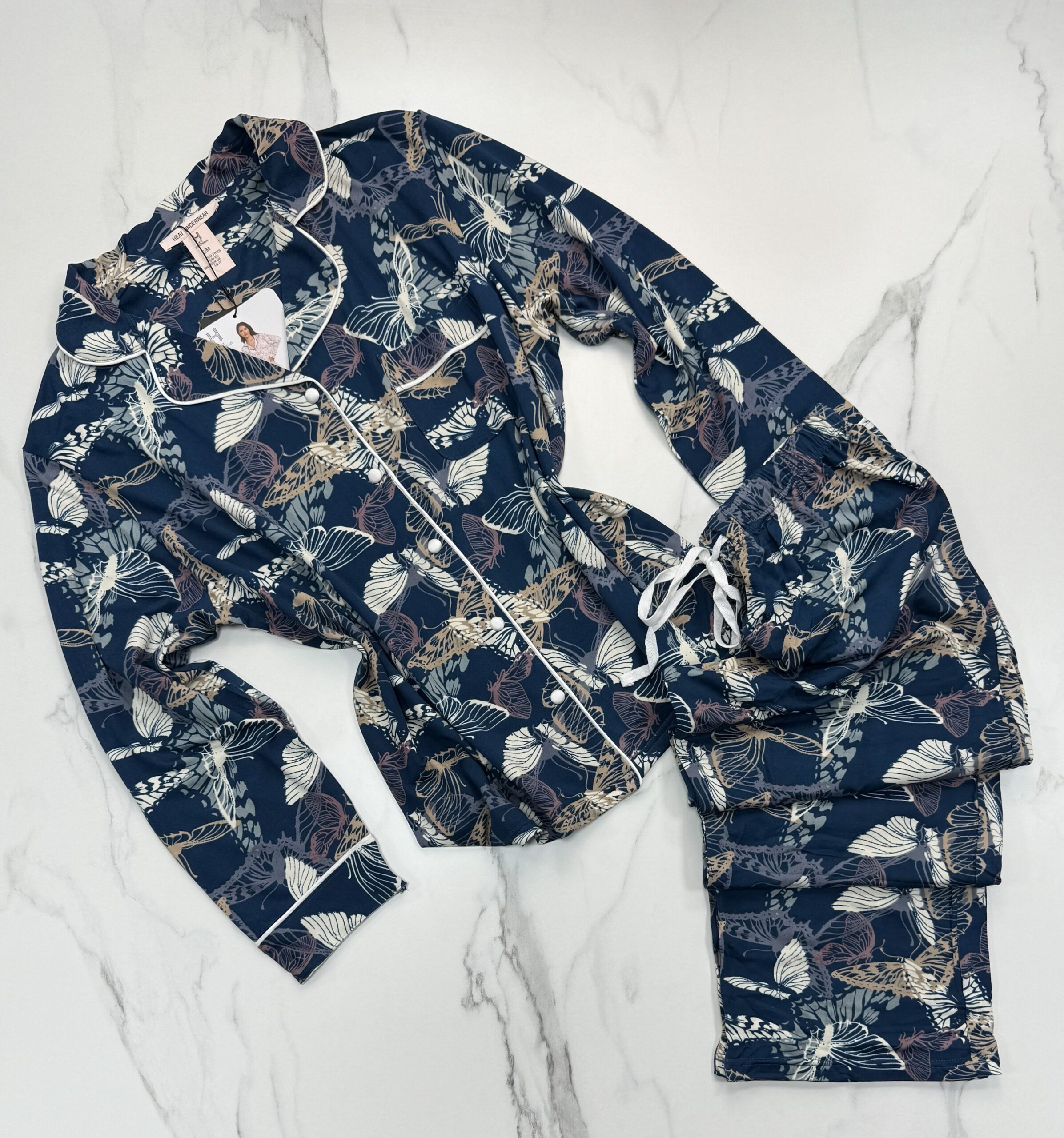 Pyjama manche longue boutonnée "Bleu papillon"