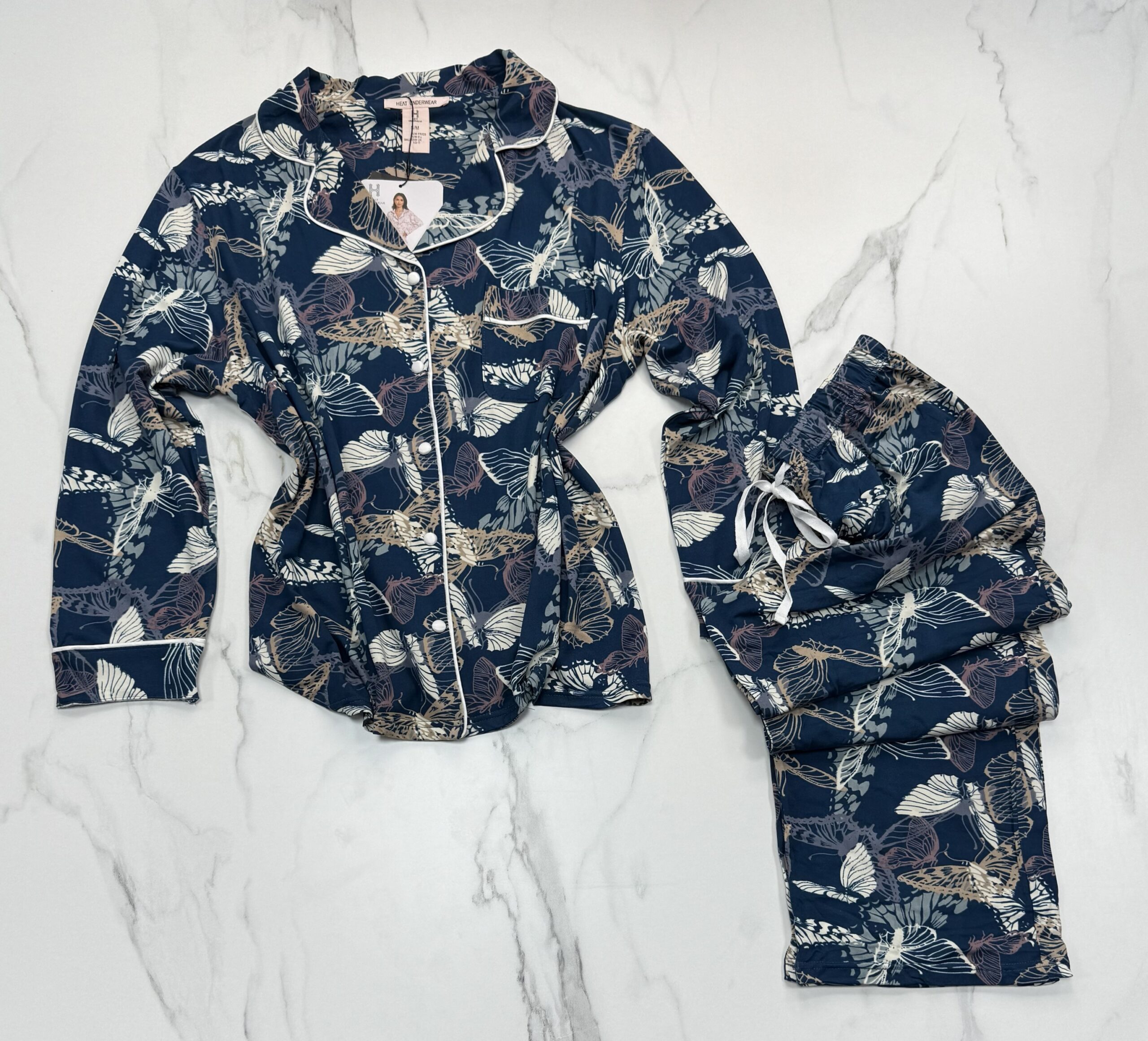 Pyjama manche longue boutonnée "Bleu papillon" – Image 3