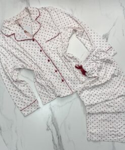 Pyjama boutonnée manche longue "blanc coeur"