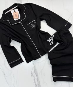 Pyjama boutonné haut manche longue " Noir "