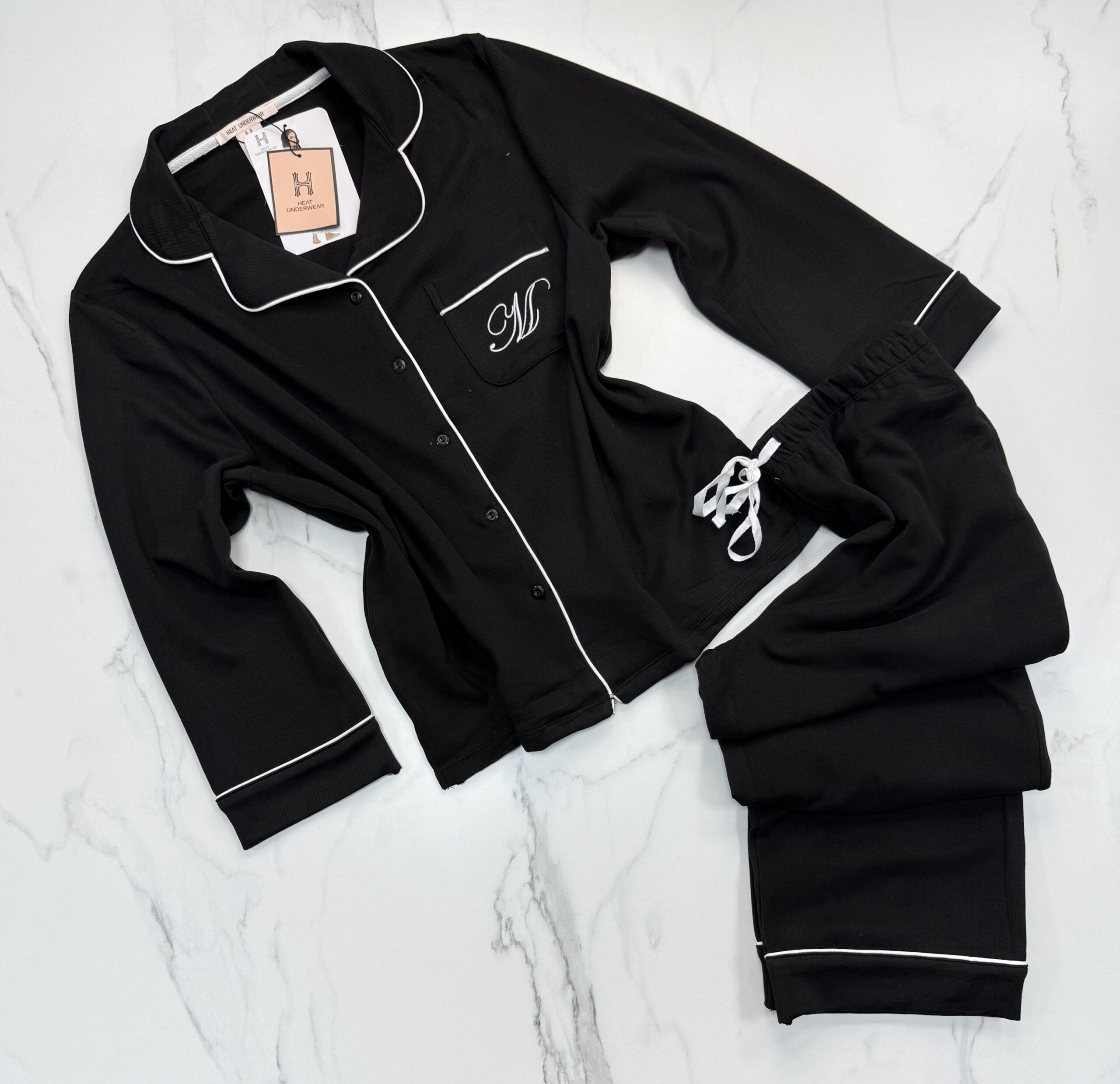 Pyjama boutonné haut manche longue " Noir "