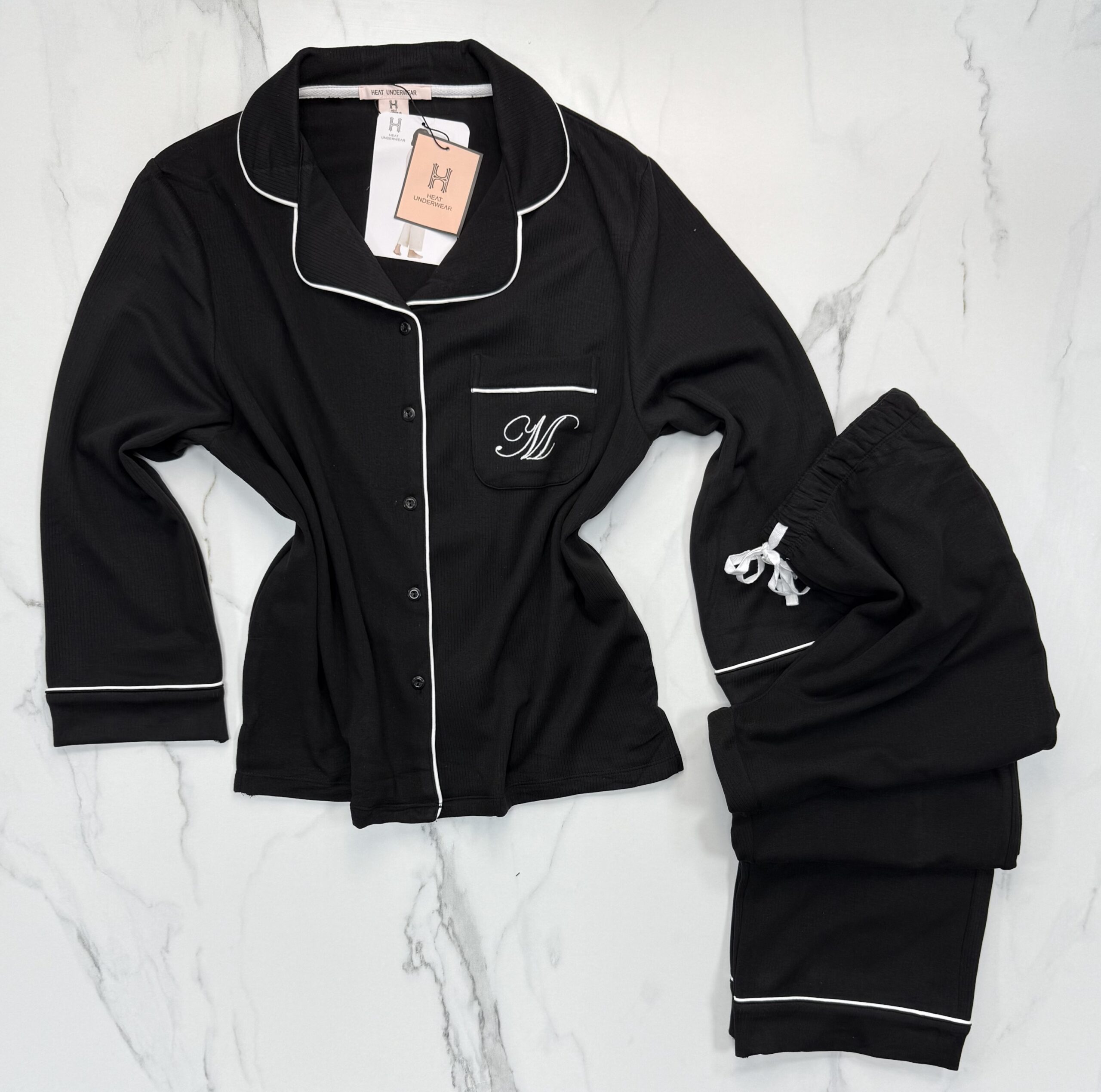 Pyjama boutonné haut manche longue " Noir " – Image 3