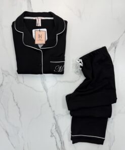 Alternative view of Pyjama boutonné haut manche longue " Noir "