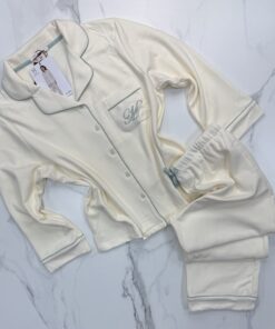 Pyjama boutonné haut manche longue " Blanc "