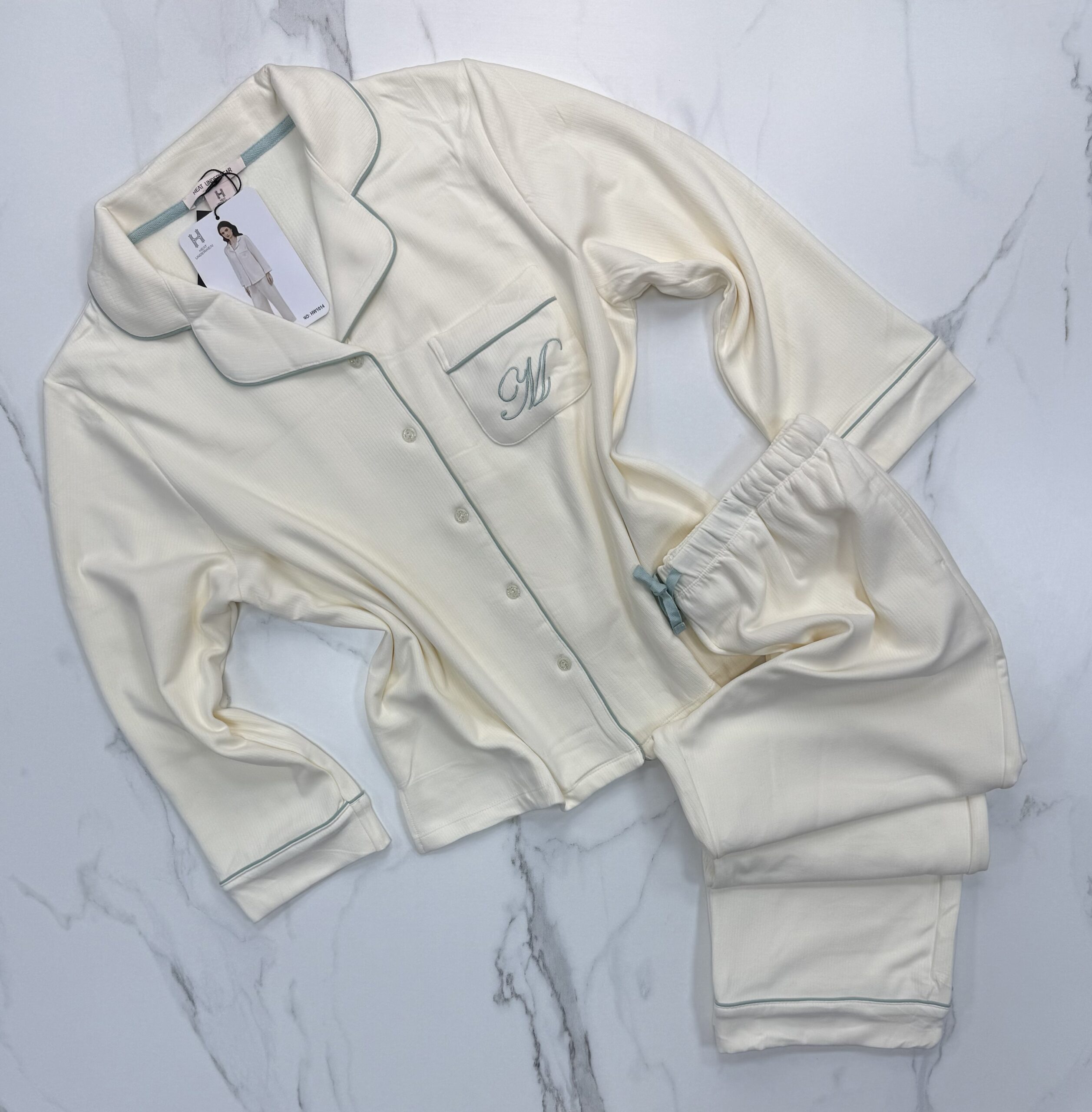 Pyjama boutonné haut manche longue " Blanc "