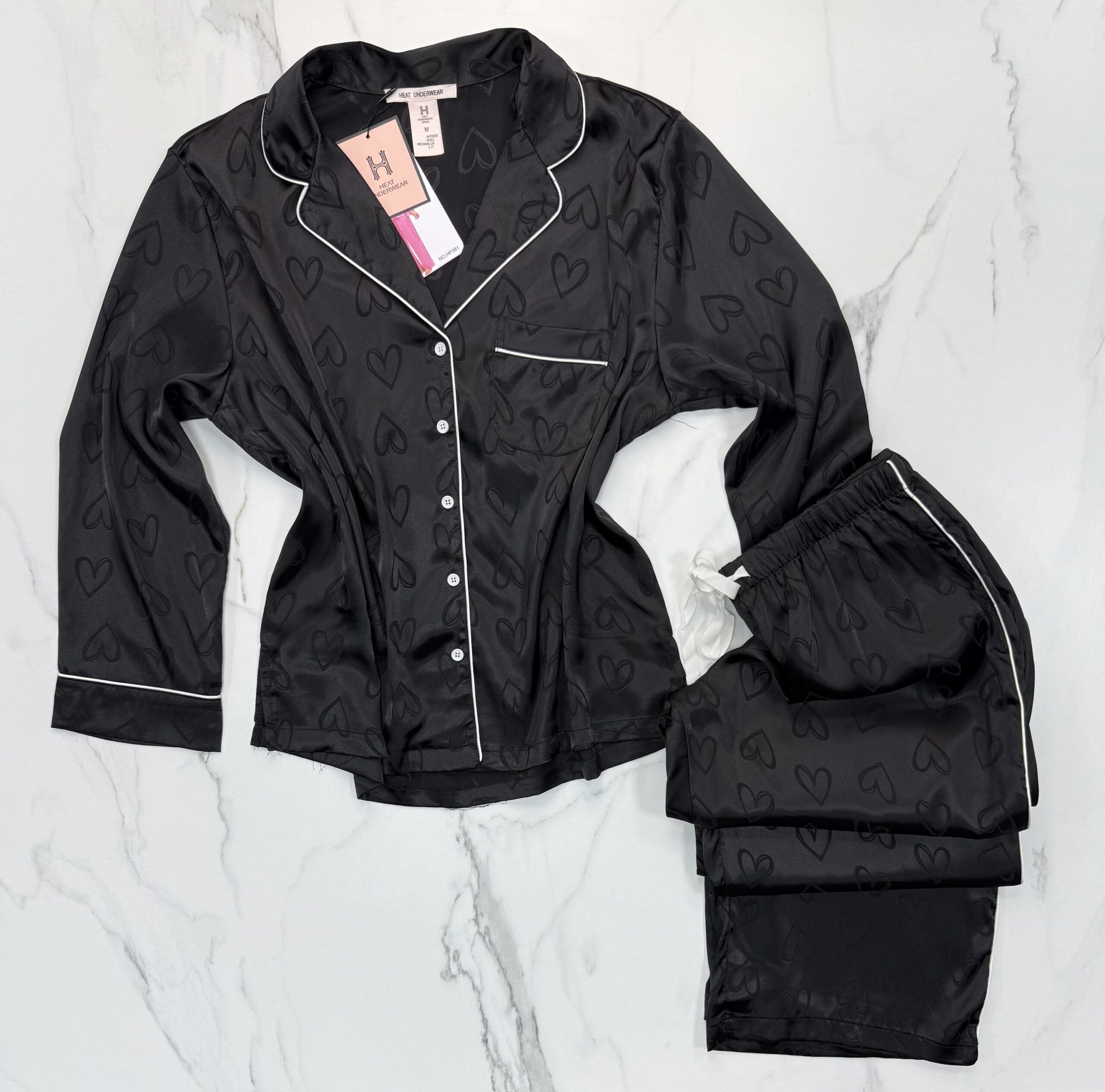 Pyjama boutonnée en satin "Noir" – Image 3