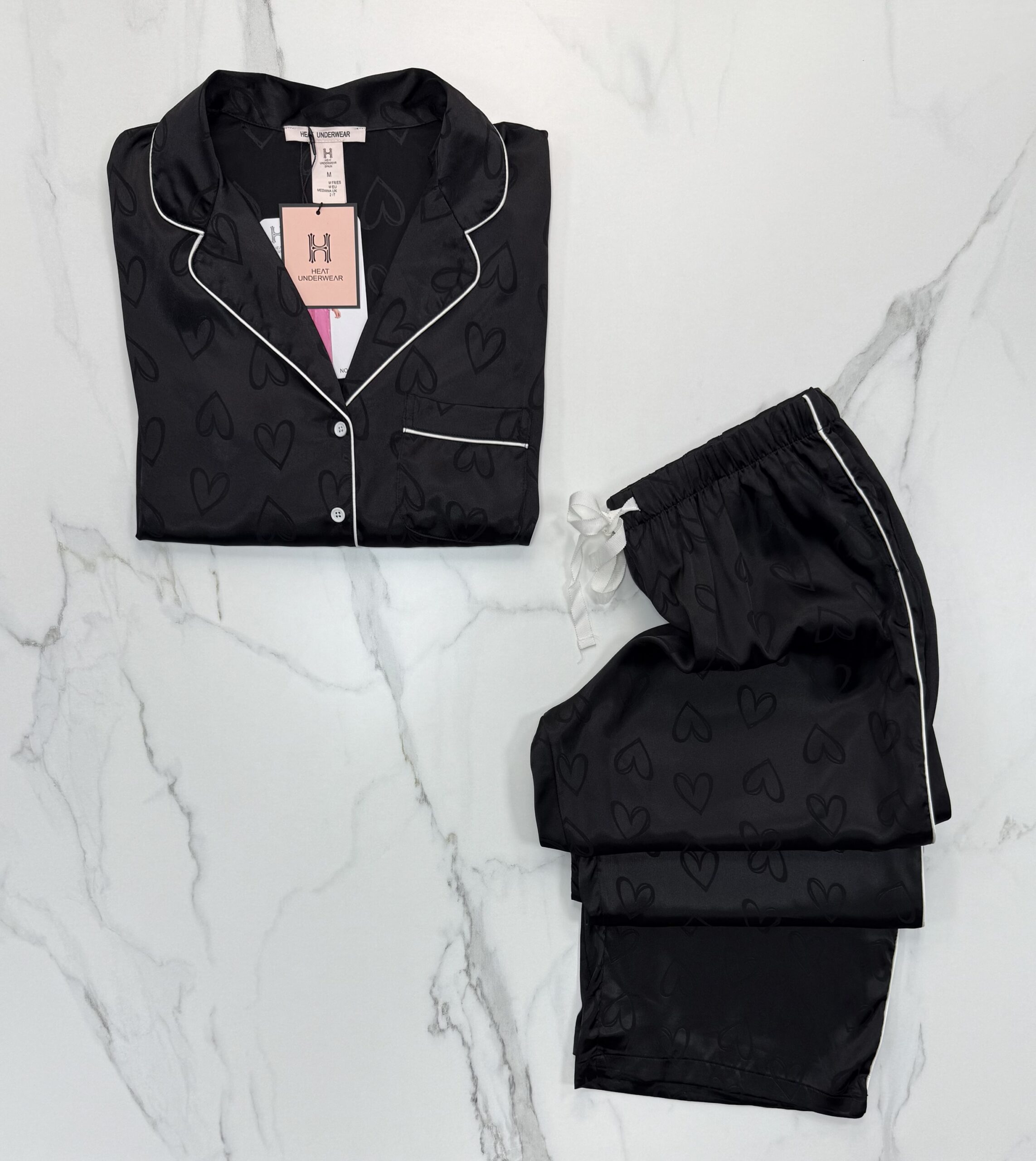 Pyjama boutonnée en satin "Noir" – Image 2