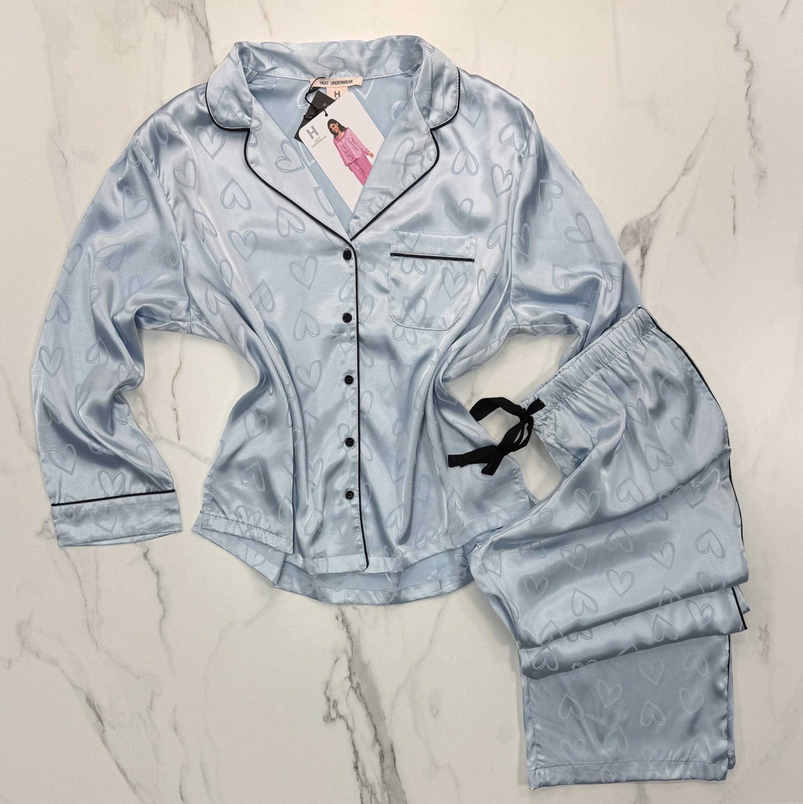 Pyjama boutonné en satin "Bleu" – Image 3