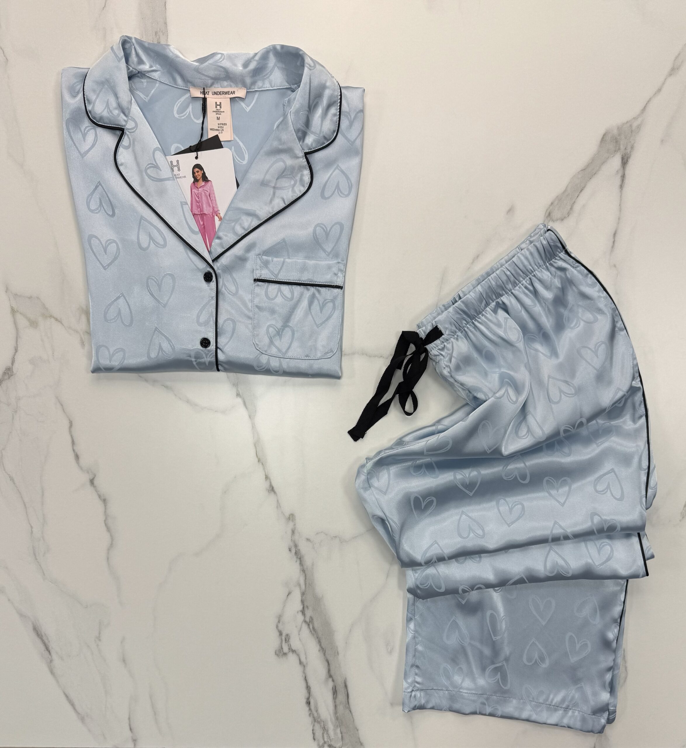 Pyjama boutonné en satin "Bleu" – Image 2