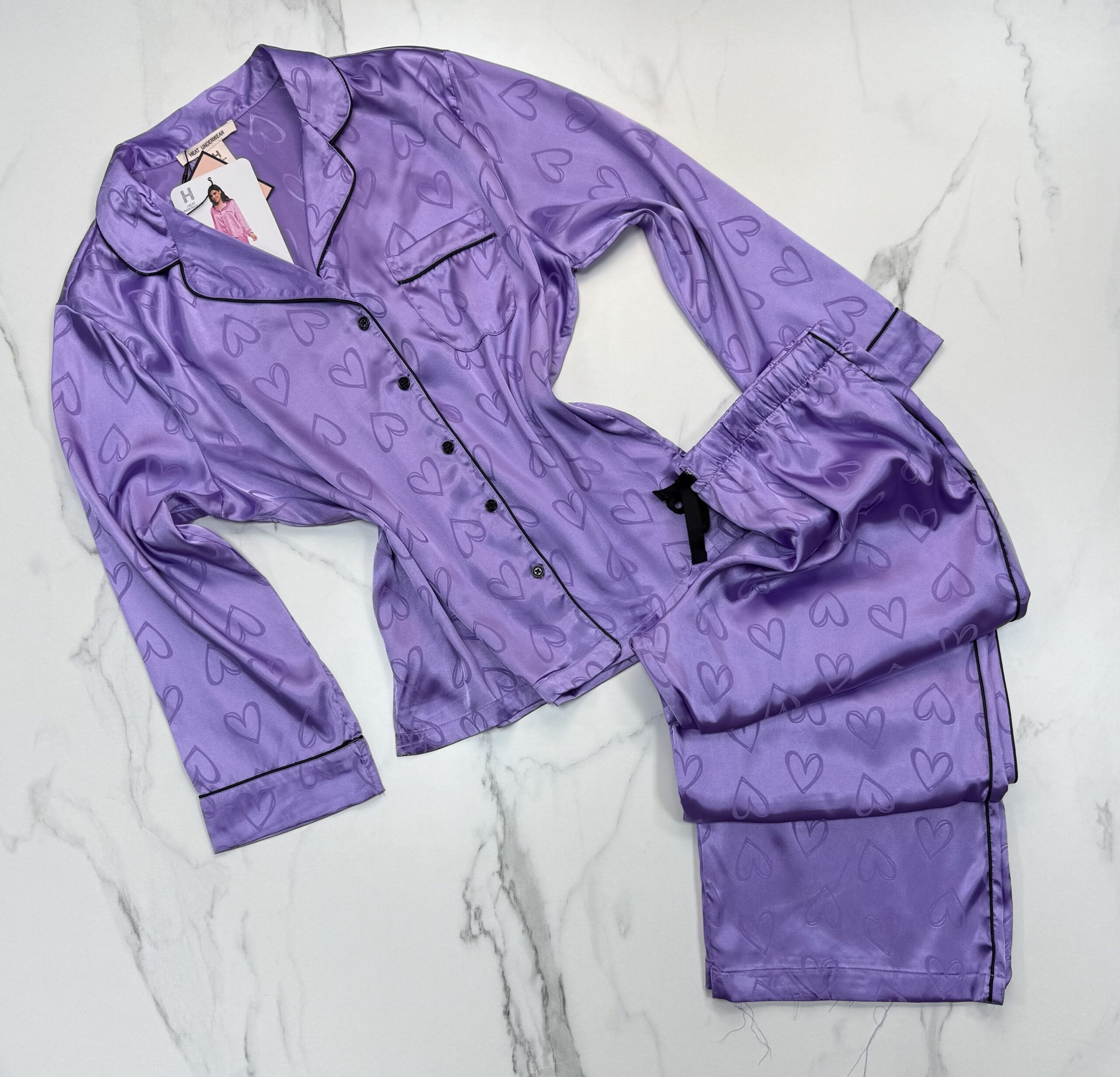 Pyjama boutonnée en satin "Mauve"