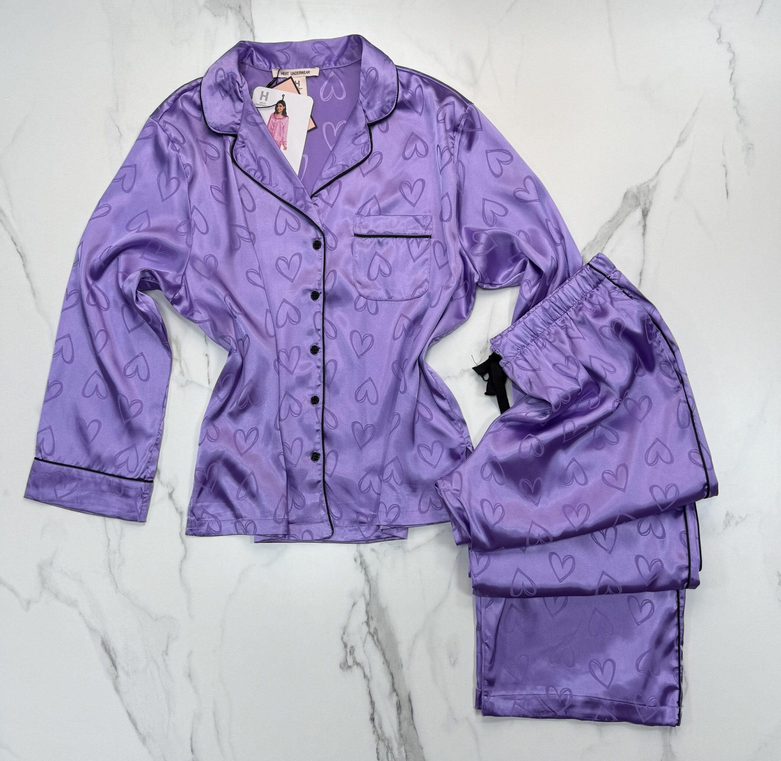 Pyjama boutonnée en satin "Mauve" – Image 3