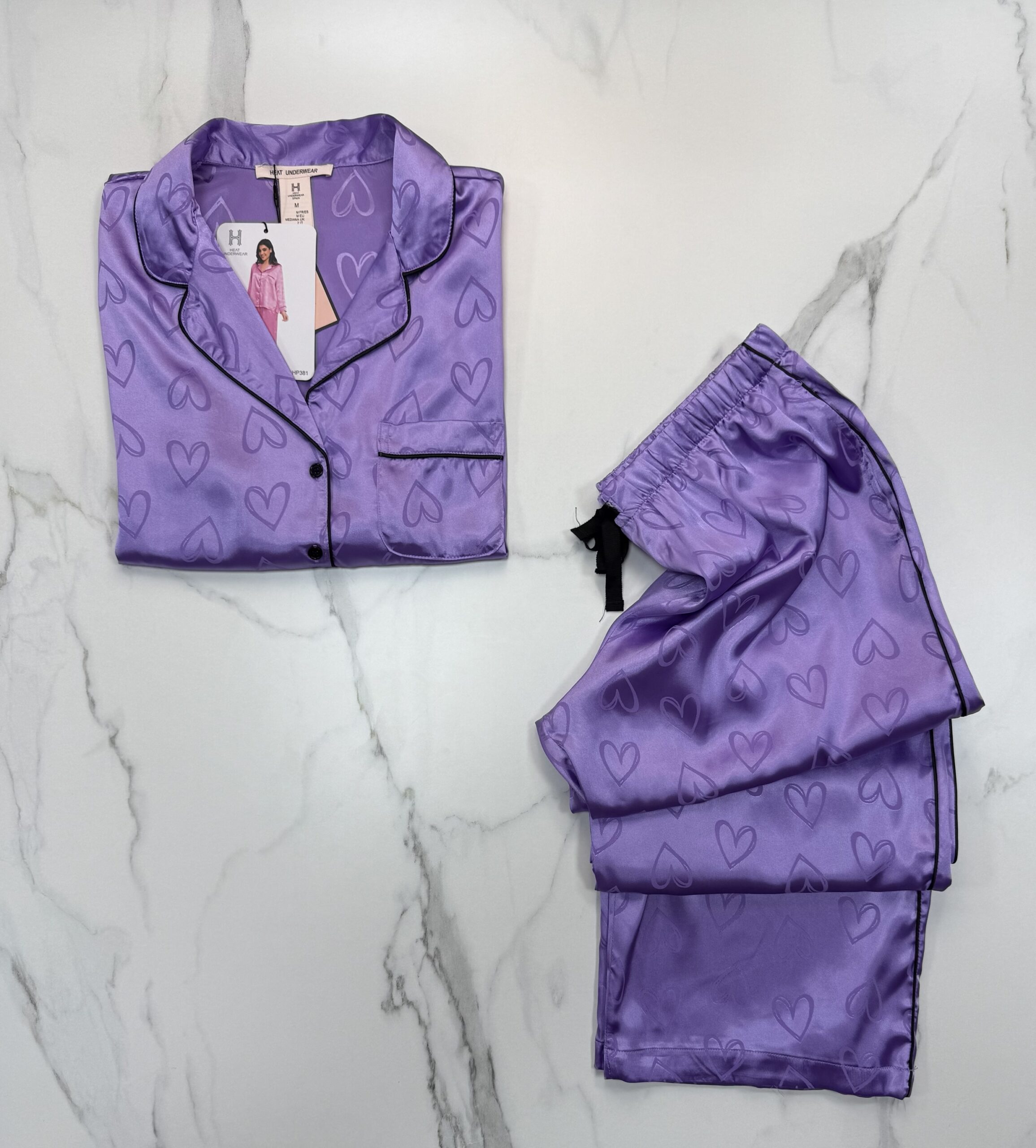 Pyjama boutonnée en satin "Mauve" – Image 2