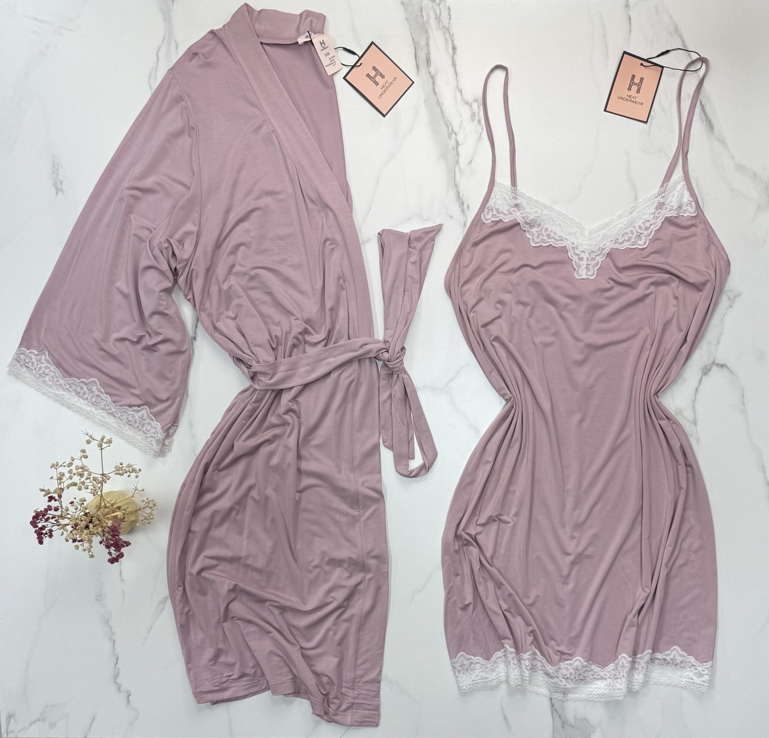Ensemble nuisette peignoir "Bois de rose"