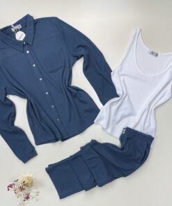 Pyjama 3 pcs boutonné "Bleu vert"