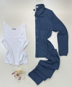 Alternative view of Pyjama 3 pcs boutonné "Bleu vert"