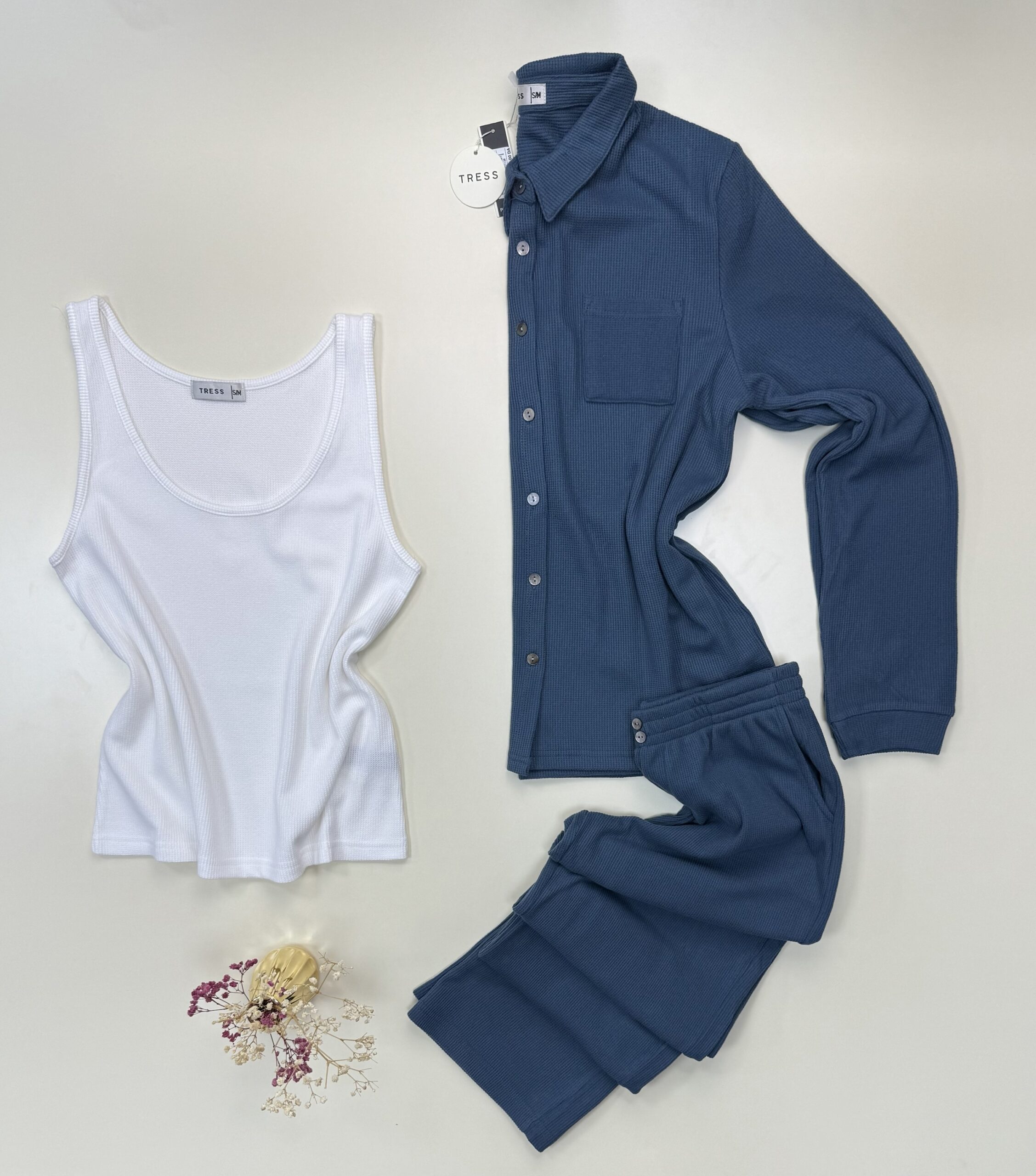 Pyjama 3 pcs boutonné "Bleu vert" – Image 2