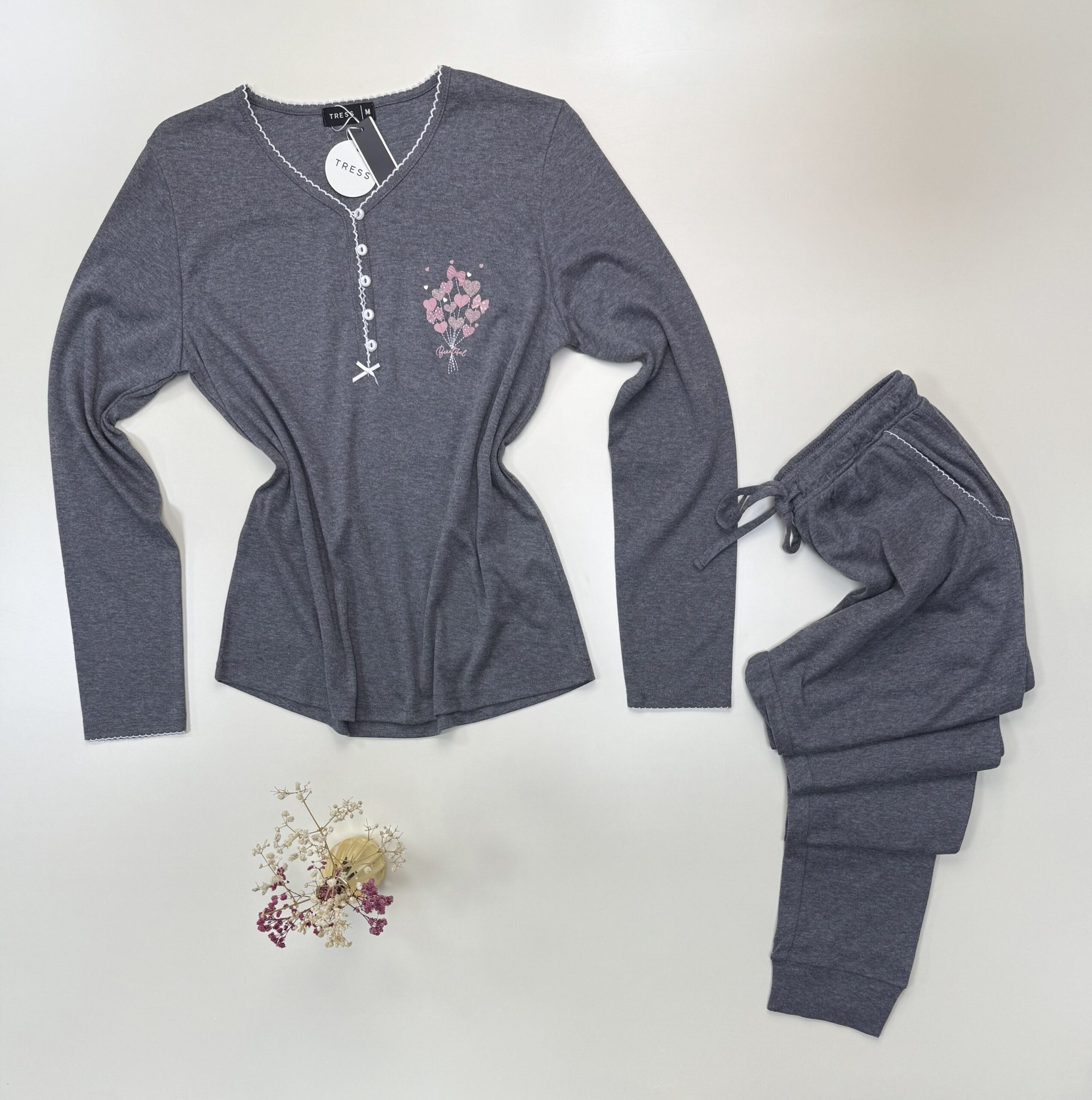 Pyjama pantalon haut manche longue " Gris " – Image 2