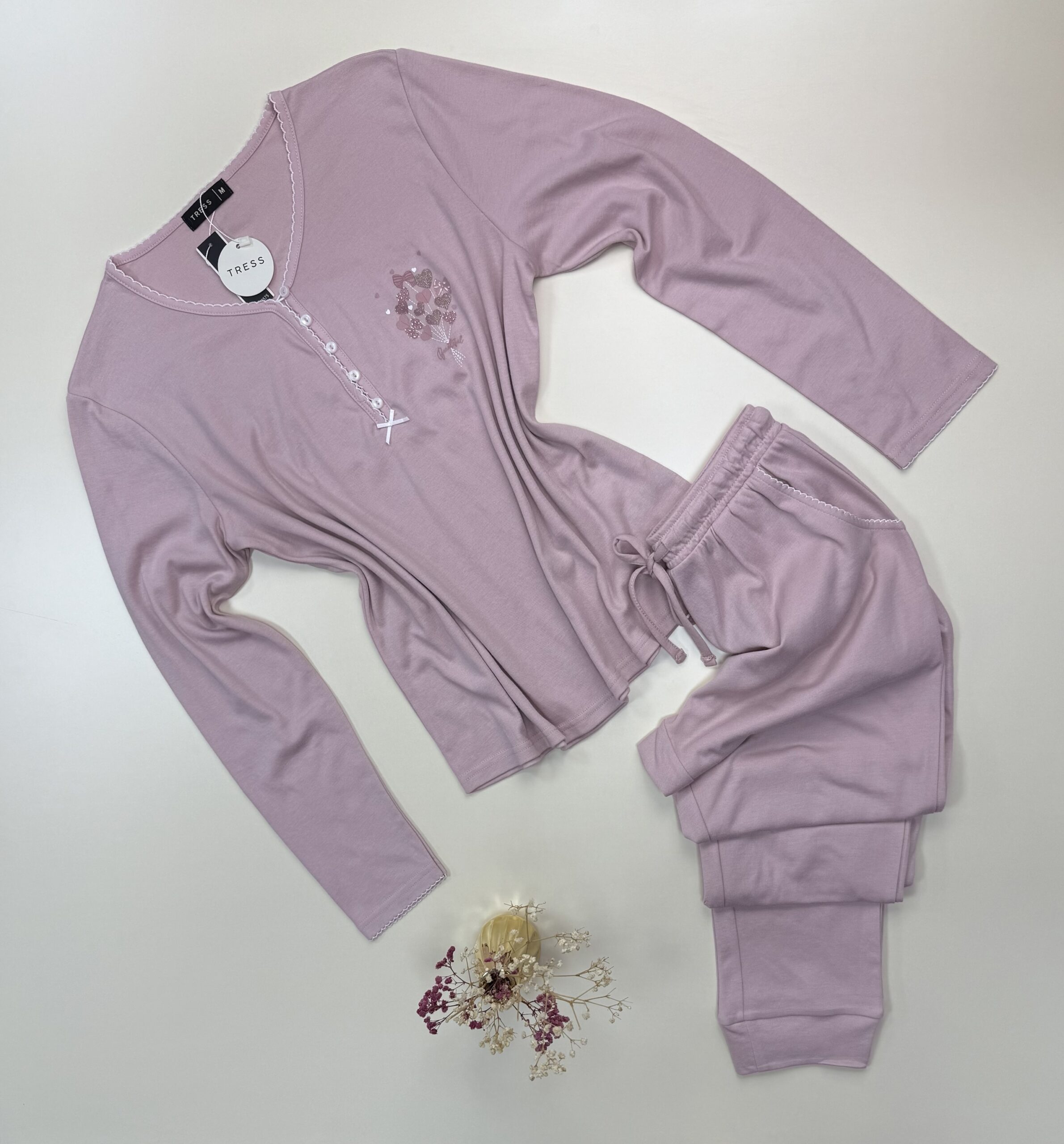 Pyjama pantalon haut manche longue " Rose "