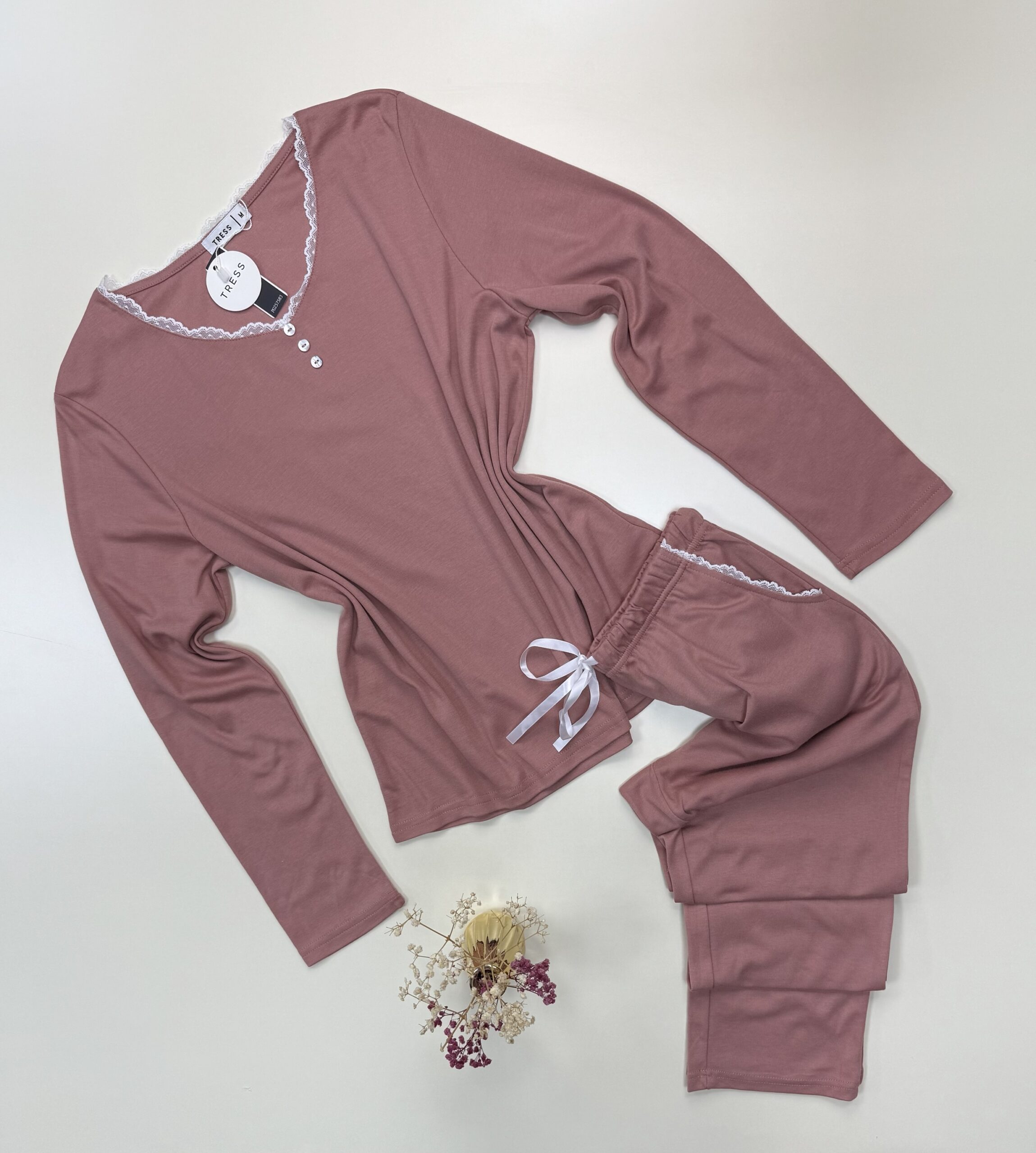 Pyjama pantalon haut manche longue " Bois de rose "