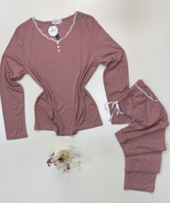 Alternative view of Pyjama pantalon haut manche longue " Bois de rose "