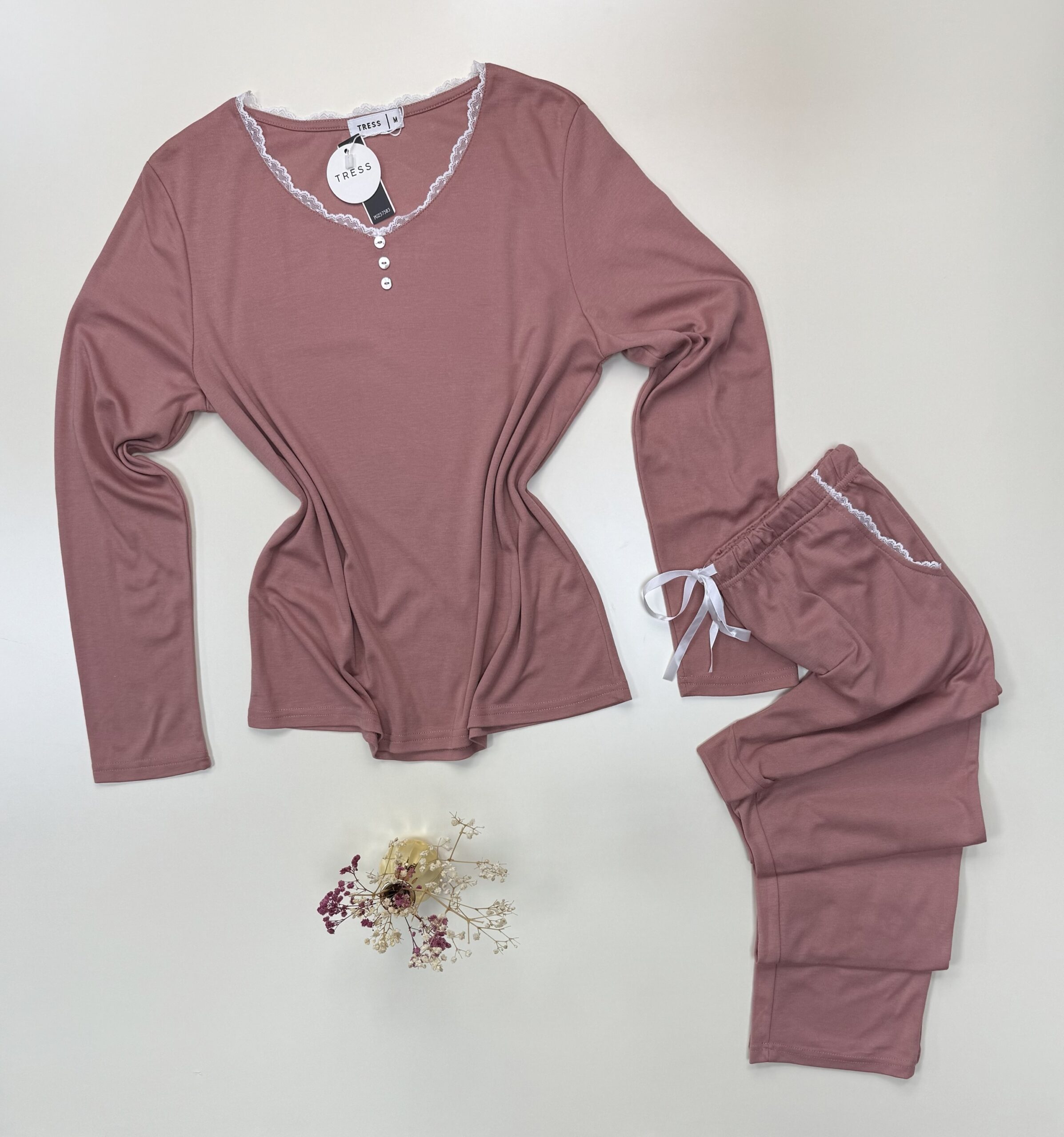 Pyjama pantalon haut manche longue " Bois de rose " – Image 2