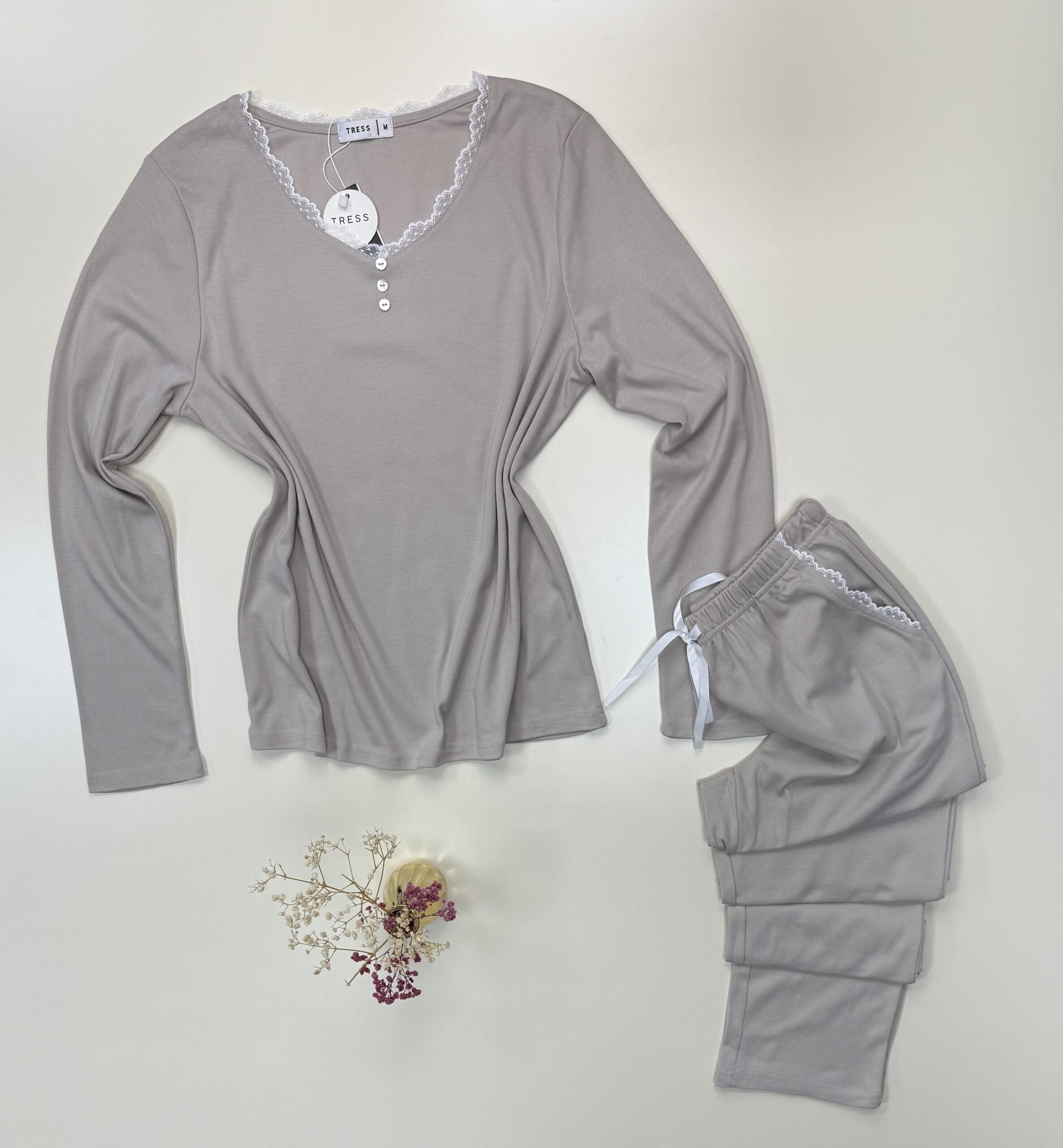 Pyjama pantalon haut manche longue " Beige " – Image 2