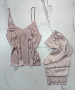 Alternative view of Pyjama 3 pcs en satin et kimono velours " Rose "