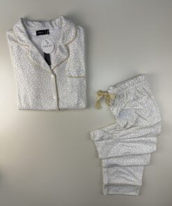 Alternative view of Pyjama pantalon haut manche longue boutonné  " Blanc cœur jaune  "