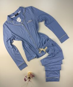 Pyjama pantalon haut manche longue boutonné  " Bleu "
